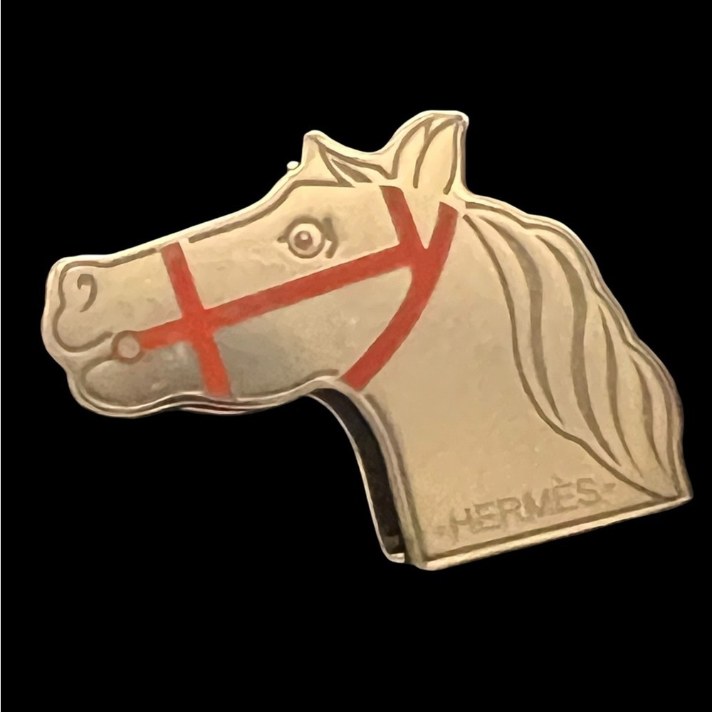 Hermes Gadrige Twilly Ring Silver Orange Metal S Scarf Clasp Horse - Picture 5 of 6